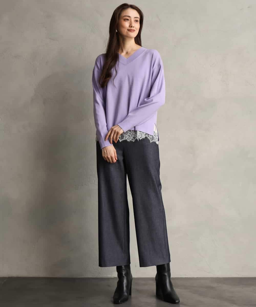 FMLDH53180 MICHEL KLEIN(ミッシェルクラン) [定番人気/新色追加]デニムライク裏起毛ワイドパンツ ネイビー