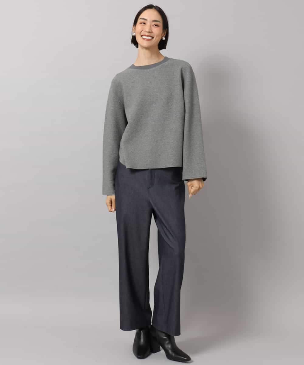 FMLDH53180 MICHEL KLEIN(ミッシェルクラン) [定番人気/新色追加]デニムライク裏起毛ワイドパンツ ネイビー