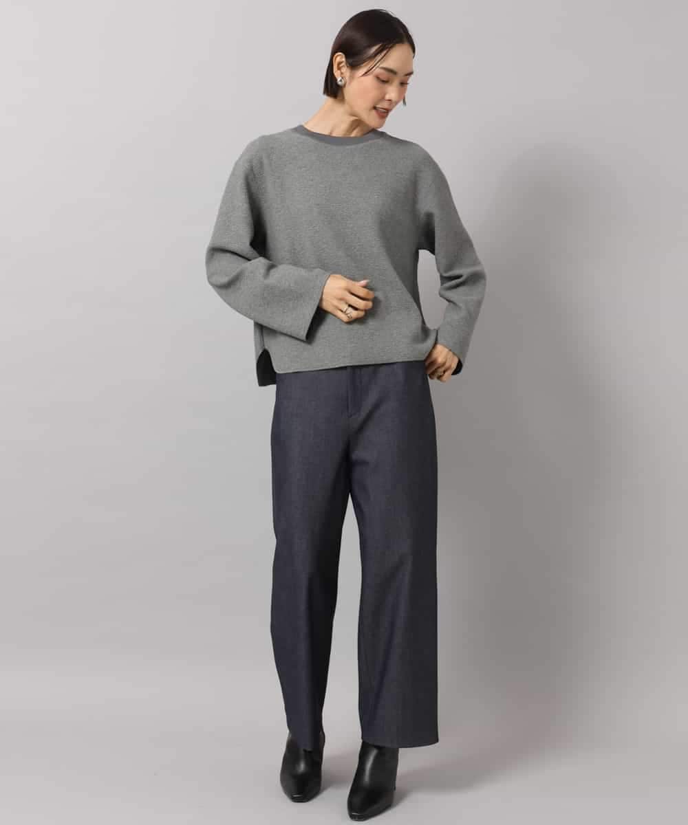 FMLDH53180 MICHEL KLEIN(ミッシェルクラン) [定番人気/新色追加]デニムライク裏起毛ワイドパンツ ネイビー