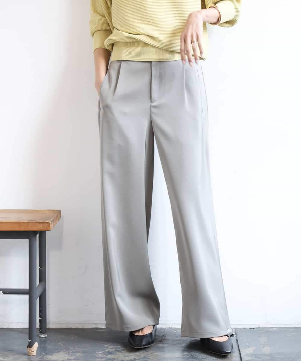 FMLGD03240 MICHEL KLEIN(ミッシェルクラン) [リラックスボトム/2WAY]ダルサテン ワイドパンツ カーキ