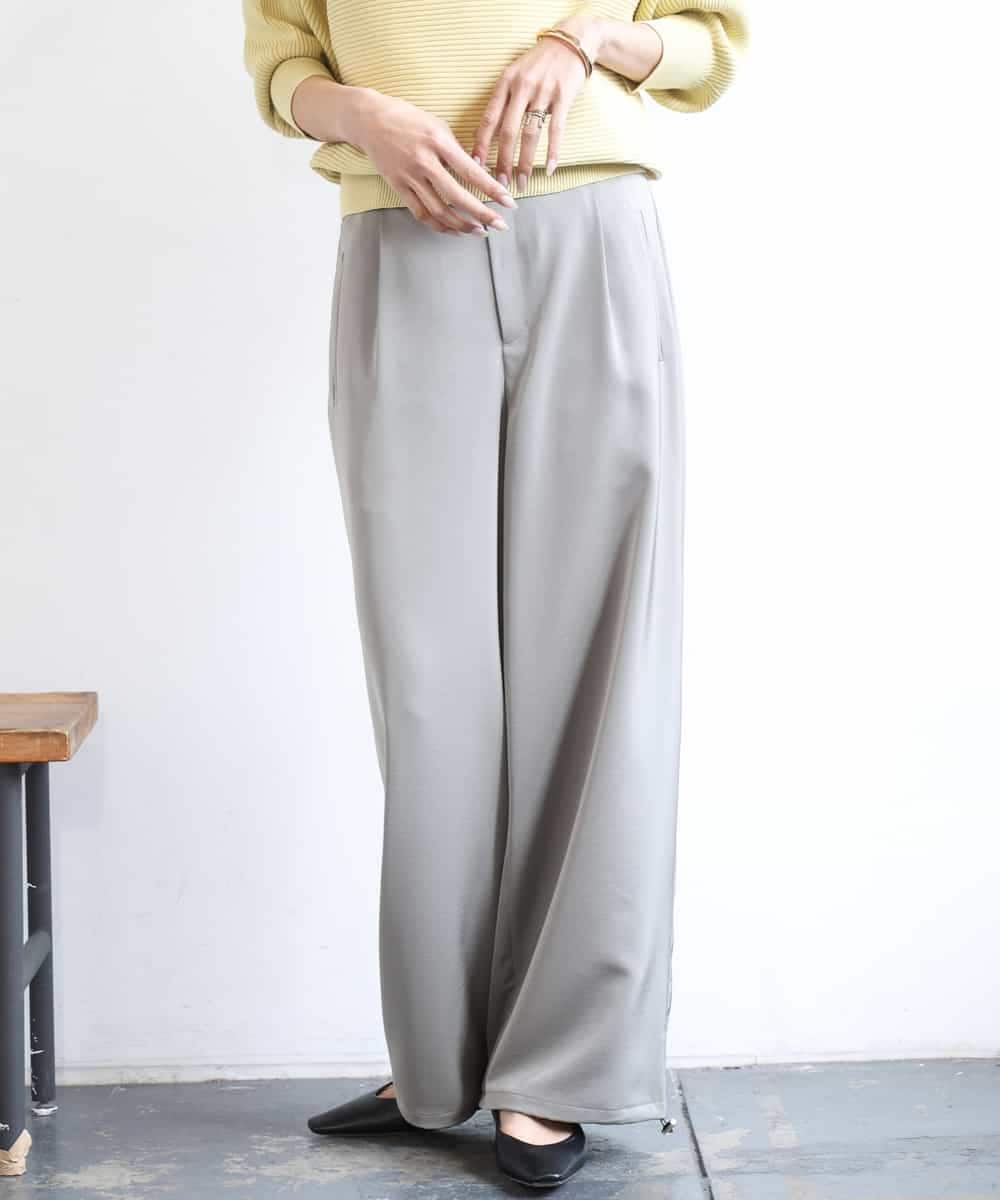 FMLGD03240 MICHEL KLEIN(ミッシェルクラン) [リラックスボトム/2WAY]ダルサテン ワイドパンツ カーキ