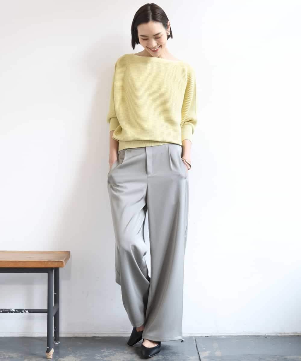 FMLGD03240 MICHEL KLEIN(ミッシェルクラン) [リラックスボトム/2WAY]ダルサテン ワイドパンツ カーキ