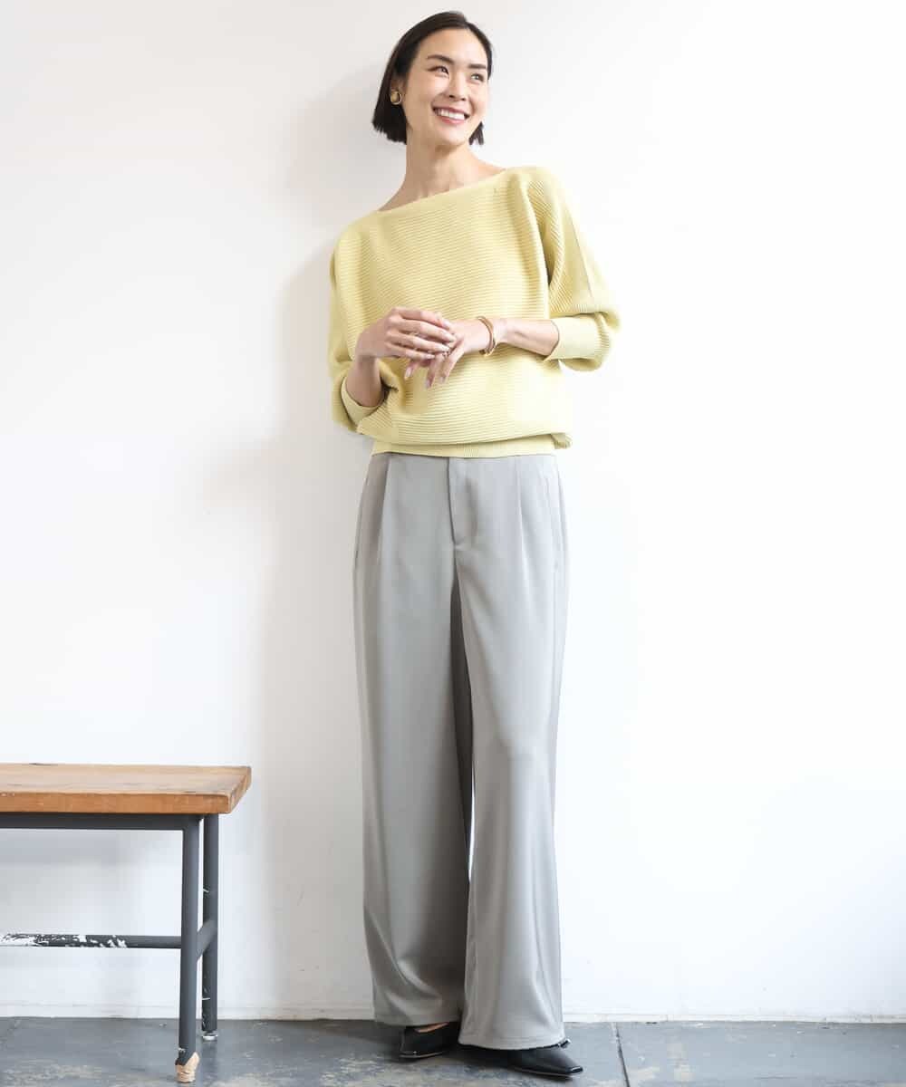 FMLGD03240 MICHEL KLEIN(ミッシェルクラン) [リラックスボトム/2WAY]ダルサテン ワイドパンツ カーキ