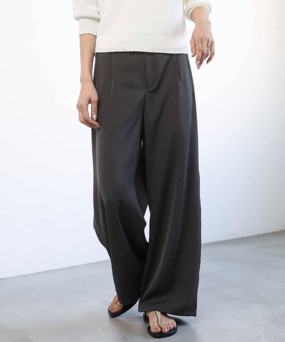 FMLGD03240 MICHEL KLEIN(ミッシェルクラン) [リラックスボトム/2WAY]ダルサテン ワイドパンツ カーキ