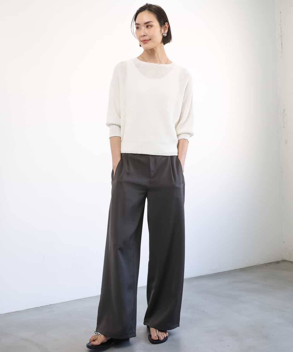 FMLGD03240 MICHEL KLEIN(ミッシェルクラン) [リラックスボトム/2WAY]ダルサテン ワイドパンツ カーキ