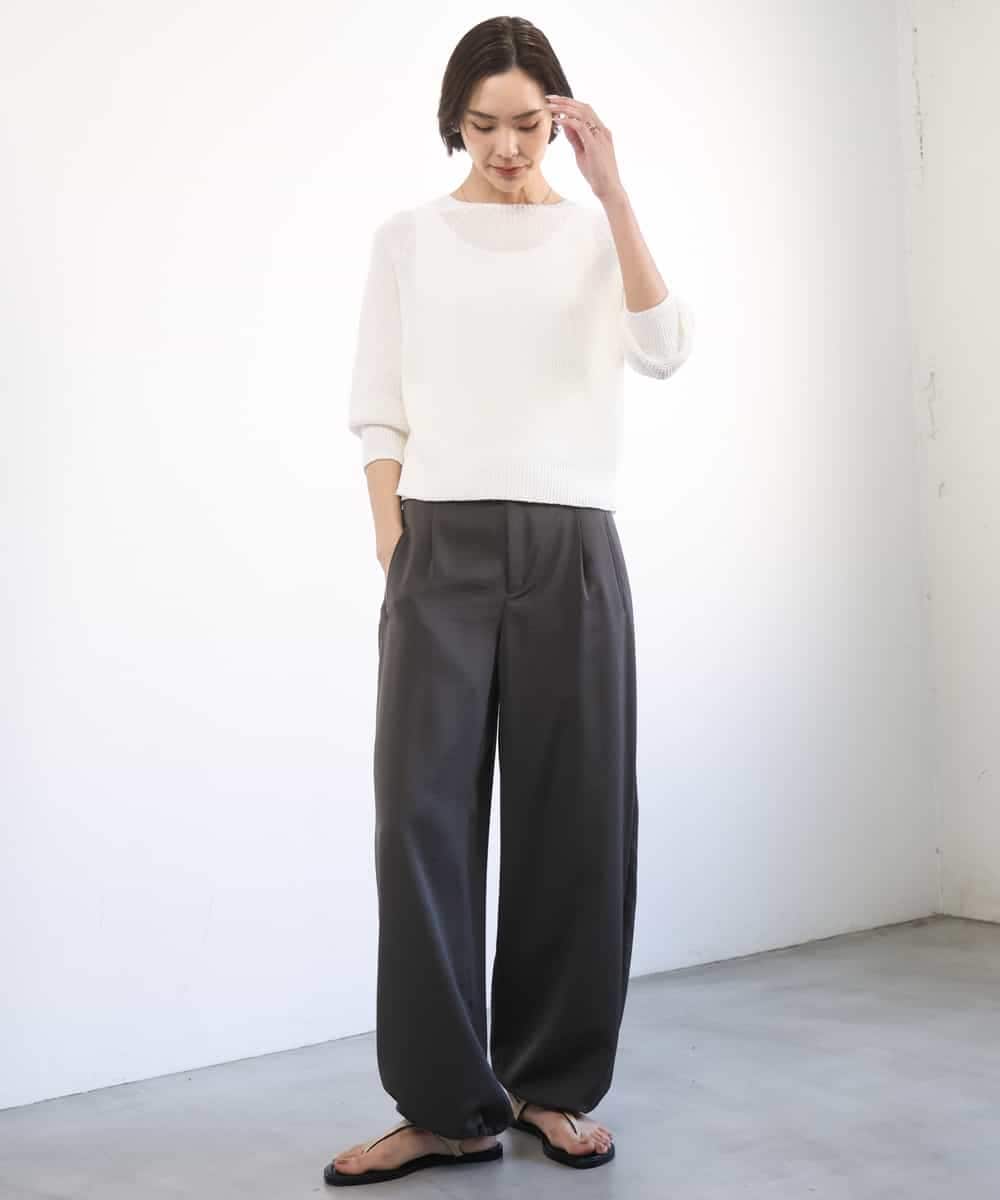 FMLGD03240 MICHEL KLEIN(ミッシェルクラン) [リラックスボトム/2WAY]ダルサテン ワイドパンツ カーキ