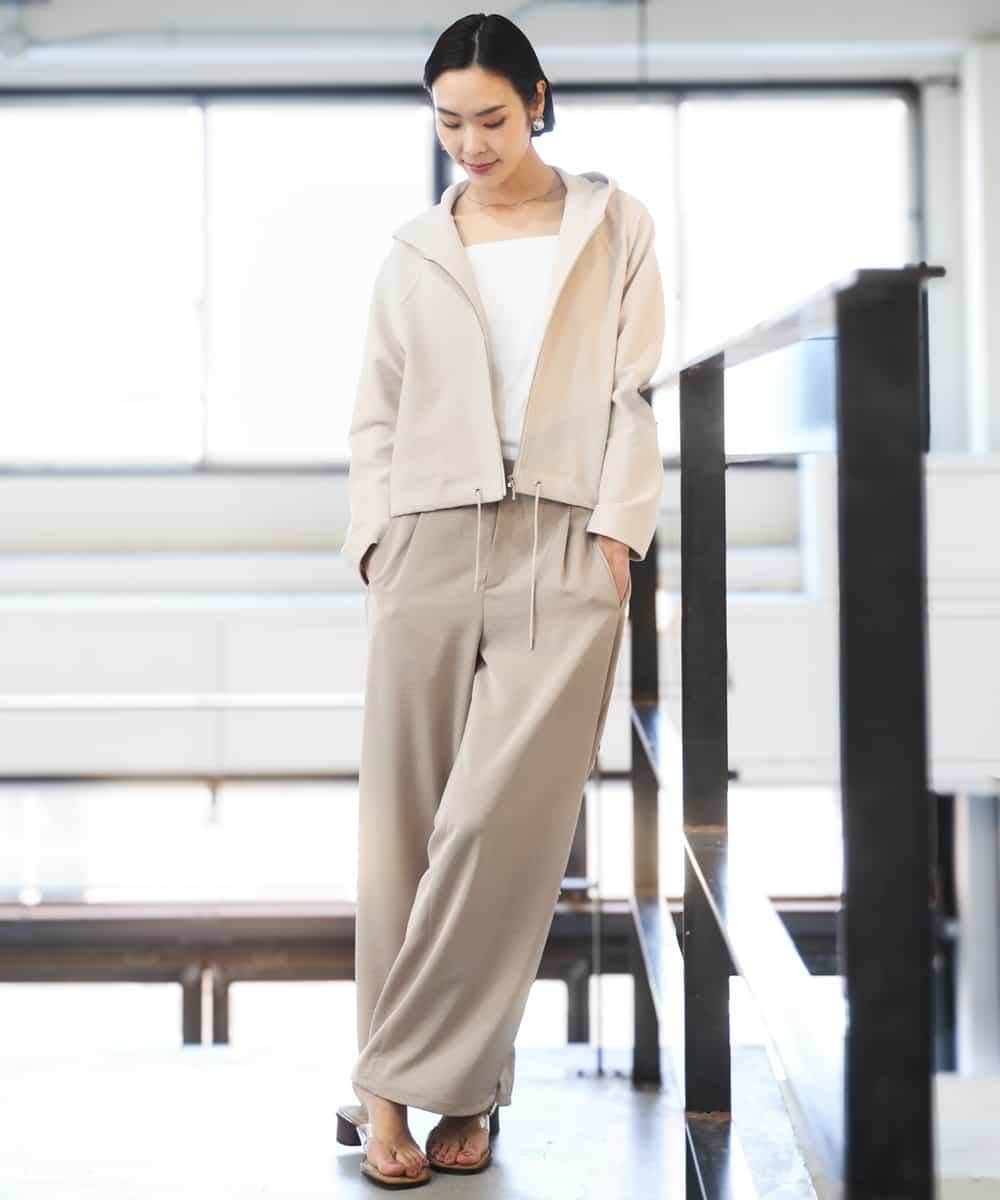 FMLGD03240 MICHEL KLEIN(ミッシェルクラン) [リラックスボトム/2WAY]ダルサテン ワイドパンツ カーキ