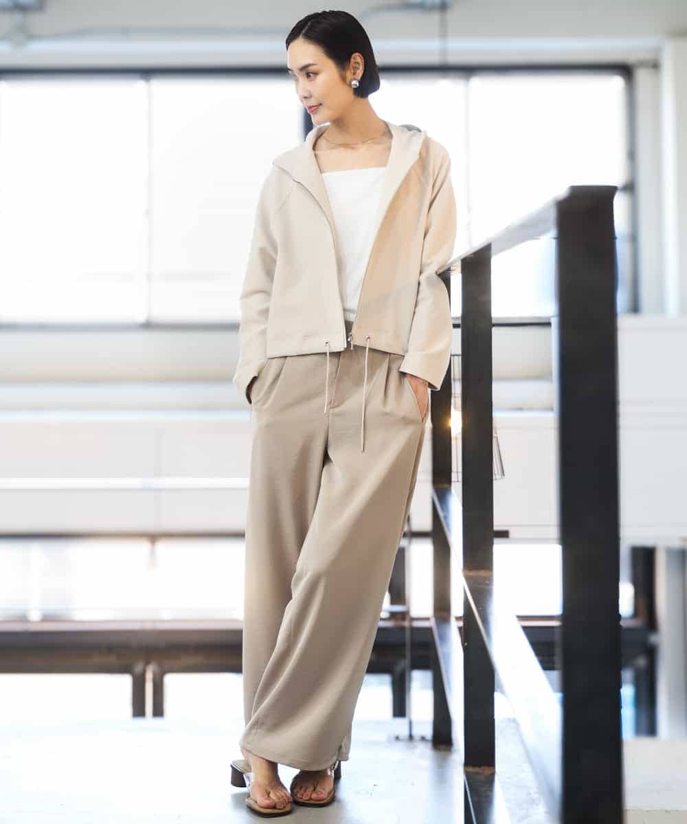 FMLGD03240 MICHEL KLEIN(ミッシェルクラン) [リラックスボトム/2WAY]ダルサテン ワイドパンツ カーキ