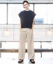 FMLGD03240 MICHEL KLEIN(ミッシェルクラン) [リラックスボトム/2WAY]ダルサテン ワイドパンツ カーキ