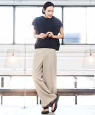 FMLGD03240 MICHEL KLEIN(ミッシェルクラン) [リラックスボトム/2WAY]ダルサテン ワイドパンツ カーキ