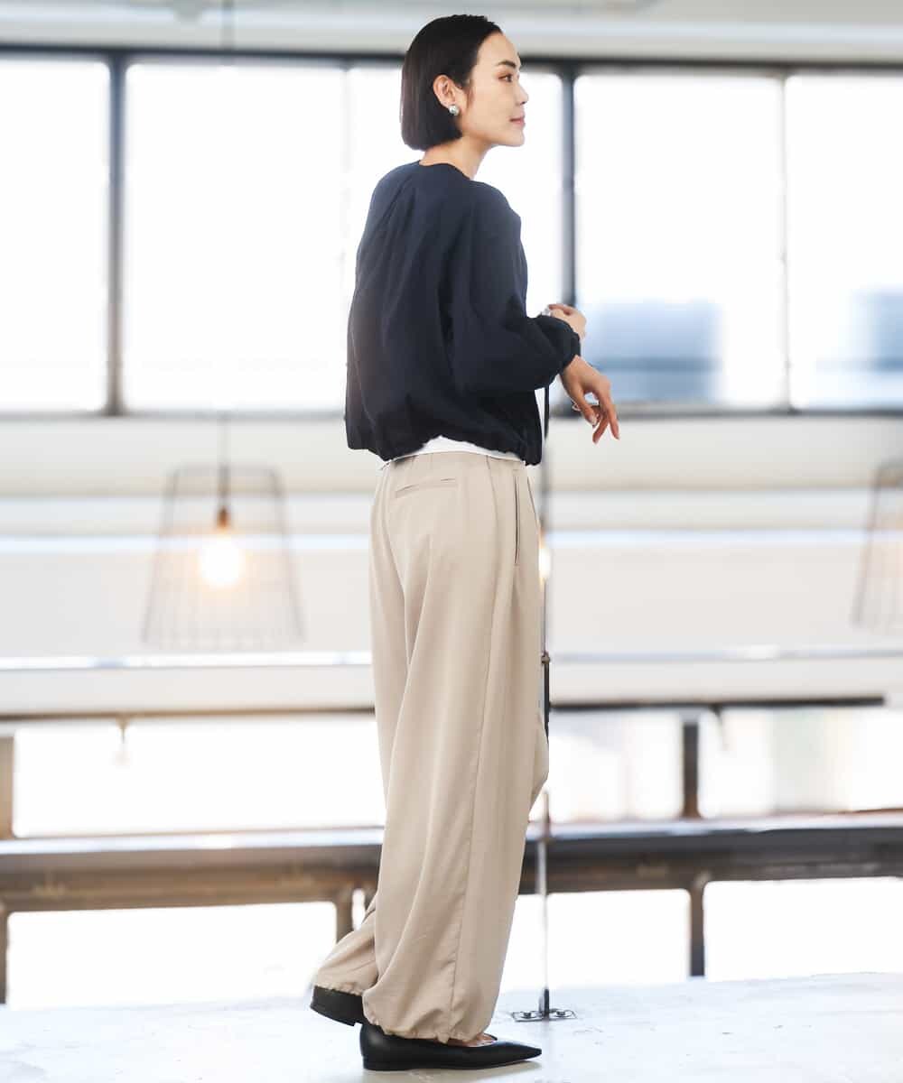 FMLGD03240 MICHEL KLEIN(ミッシェルクラン) [リラックスボトム/2WAY]ダルサテン ワイドパンツ カーキ