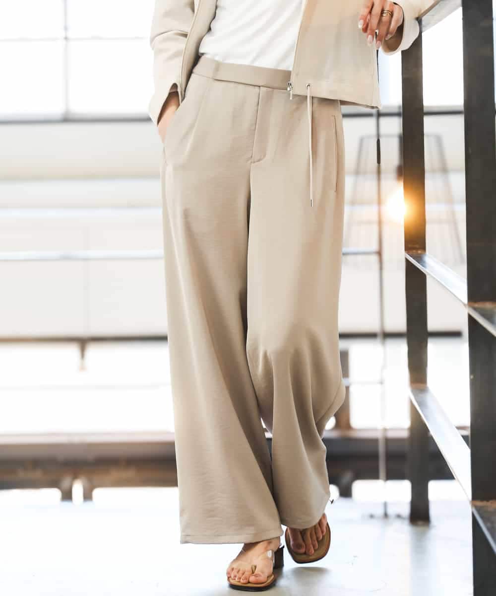 FMLGD03240 MICHEL KLEIN(ミッシェルクラン) [リラックスボトム/2WAY]ダルサテン ワイドパンツ ベージュ