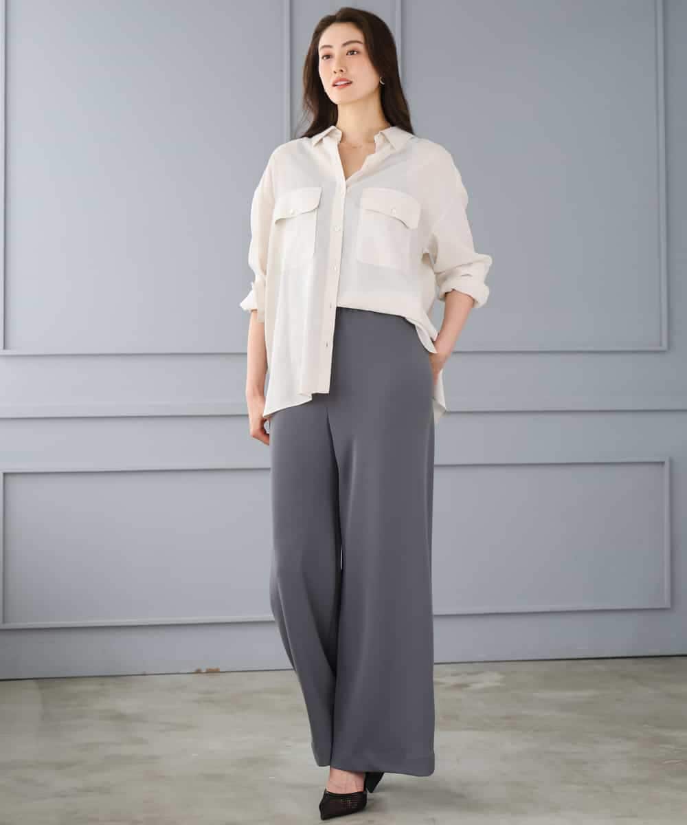FMLGD04220 MICHEL KLEIN(ミッシェルクラン) [リラックスボトム]シームレスワイドパンツ ダークグレー