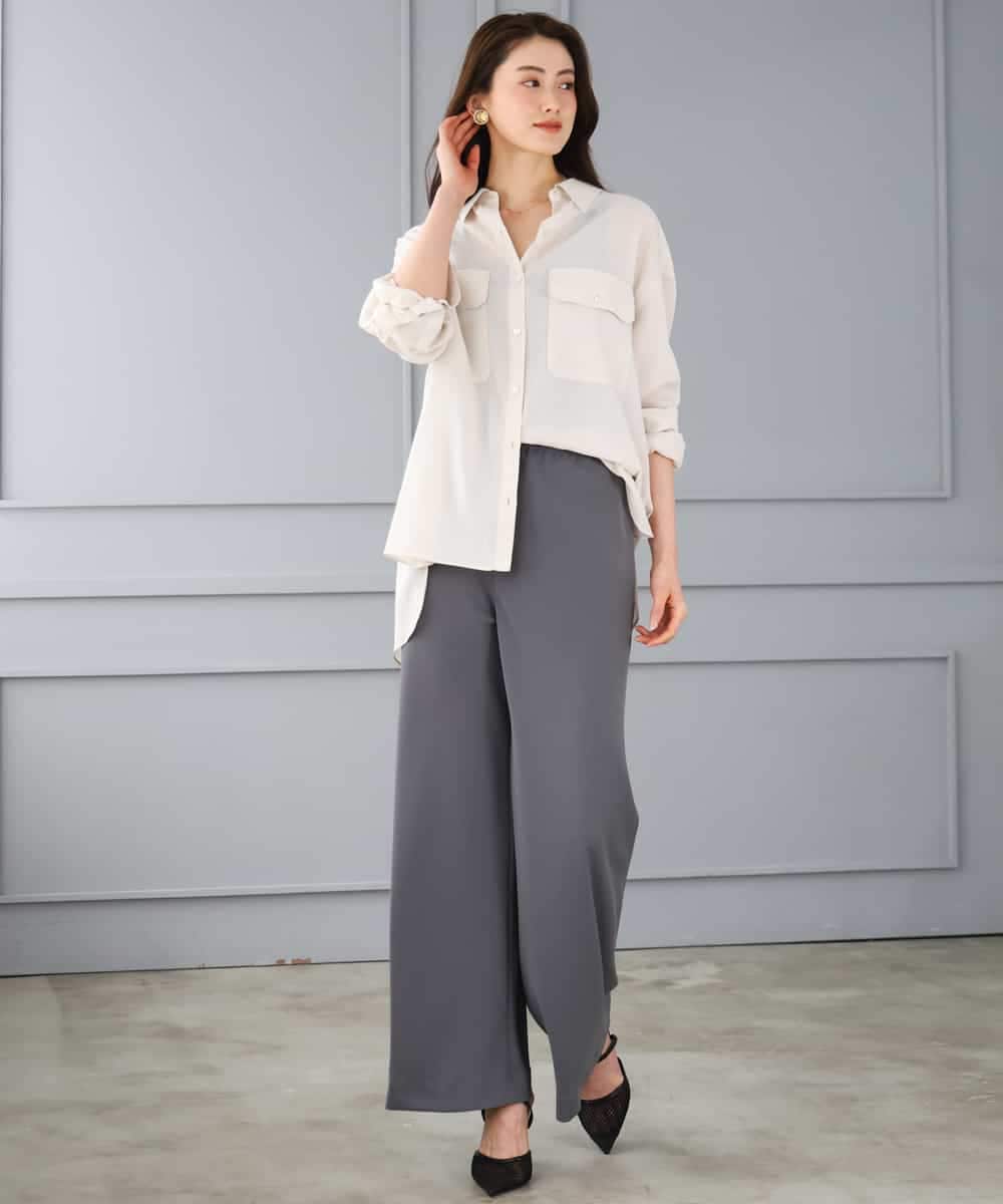 FMLGD04220 MICHEL KLEIN(ミッシェルクラン) [リラックスボトム]シームレスワイドパンツ ダークグレー