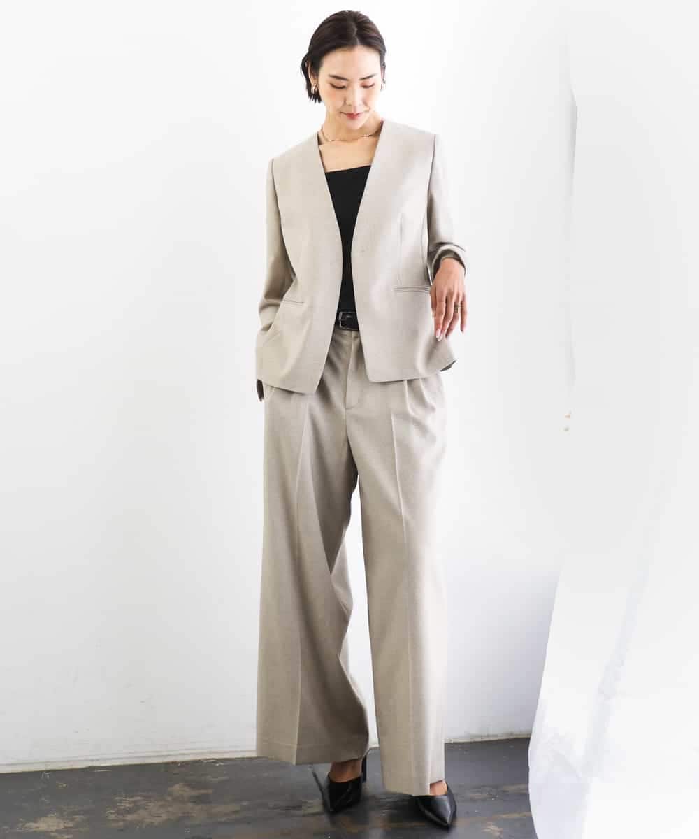FMLGD05290 MICHEL KLEIN(ミッシェルクラン) [セットアップ対応]ツイードライク ワイドパンツ ベージュ