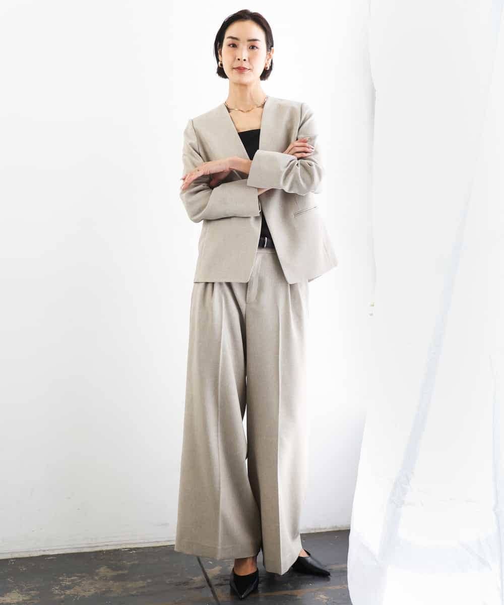 FMLGD05290 MICHEL KLEIN(ミッシェルクラン) [セットアップ対応]ツイードライク ワイドパンツ ベージュ