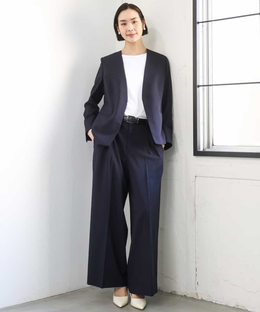 FMLGD05290 MICHEL KLEIN(ミッシェルクラン) [セットアップ対応]ツイードライク ワイドパンツ ベージュ
