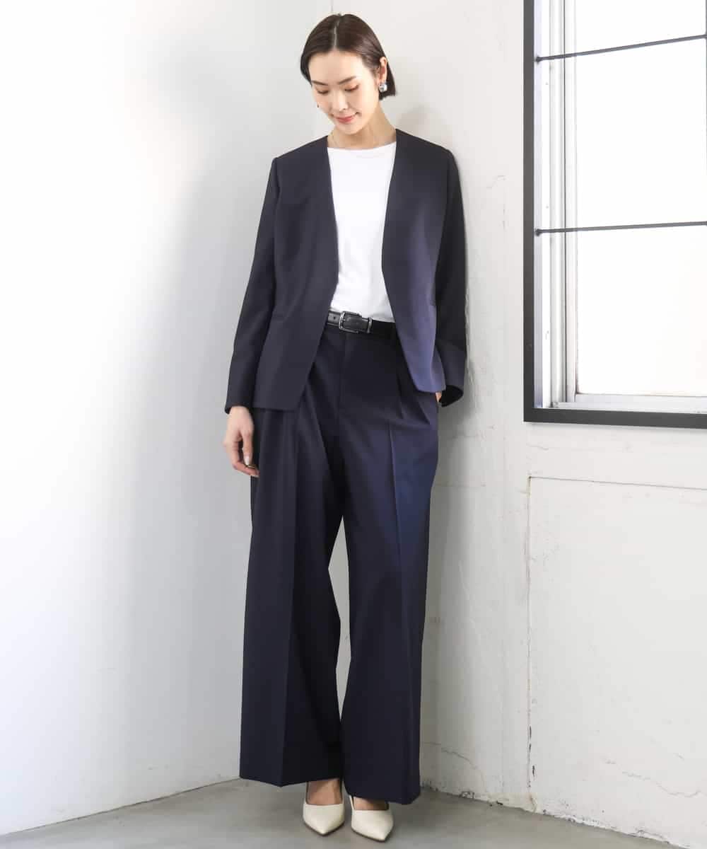 FMLGD05290 MICHEL KLEIN(ミッシェルクラン) [セットアップ対応]ツイードライク ワイドパンツ ベージュ