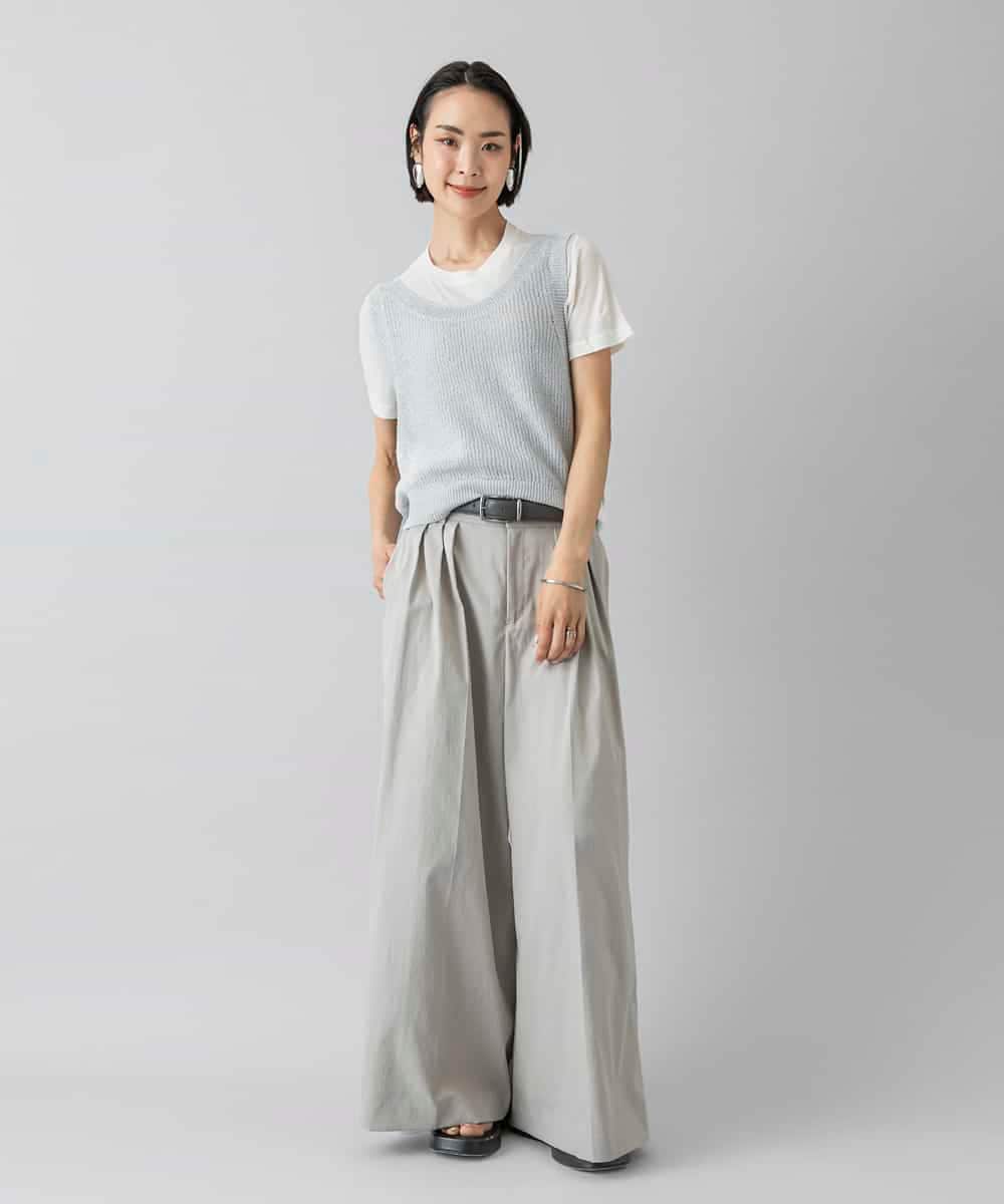 FMLGD22260 MICHEL KLEIN(ミッシェルクラン) 2タックワイドチノパンツ ベージュ
