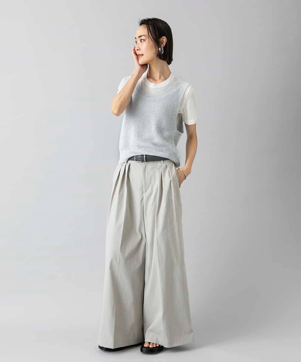 FMLGD22260 MICHEL KLEIN(ミッシェルクラン) 2タックワイドチノパンツ ベージュ