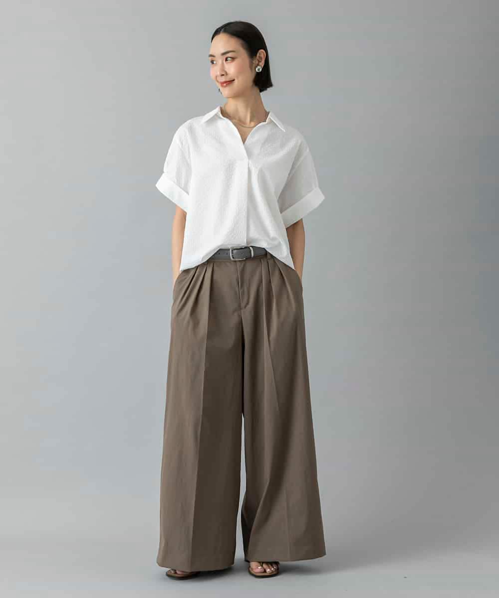 FMLGD22260 MICHEL KLEIN(ミッシェルクラン) 2タックワイドチノパンツ ベージュ