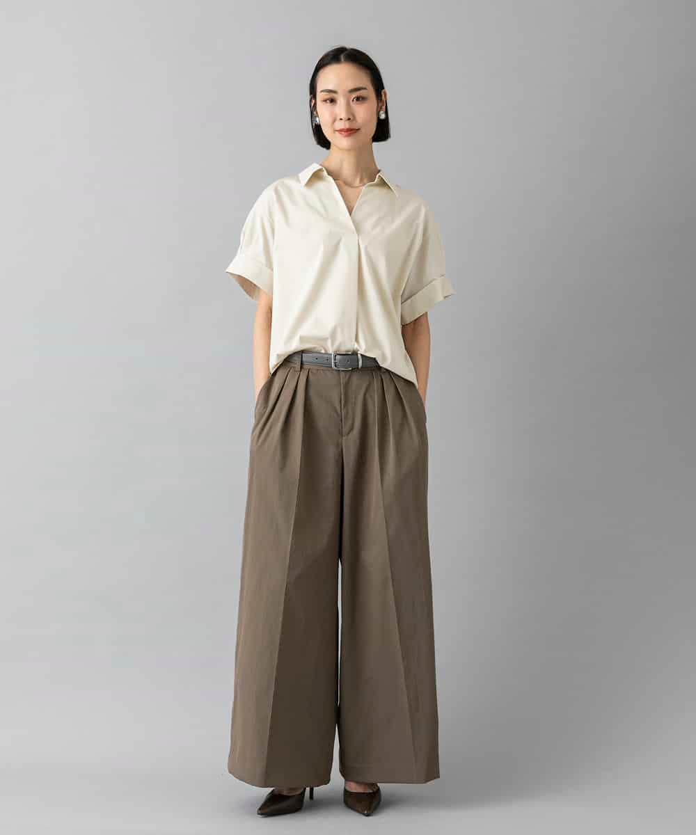 FMLGD22260 MICHEL KLEIN(ミッシェルクラン) 2タックワイドチノパンツ ベージュ