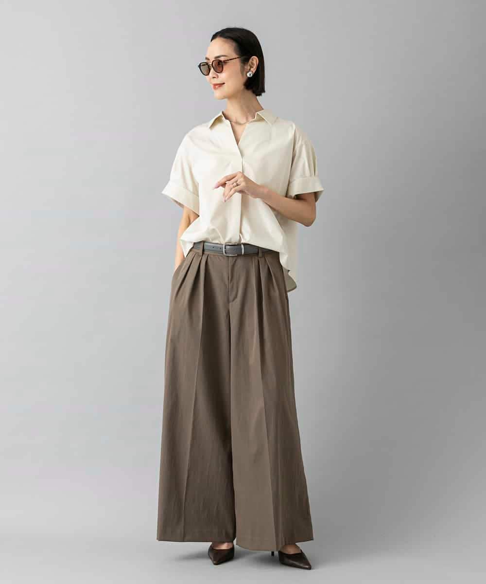 FMLGD22260 MICHEL KLEIN(ミッシェルクラン) 2タックワイドチノパンツ ベージュ