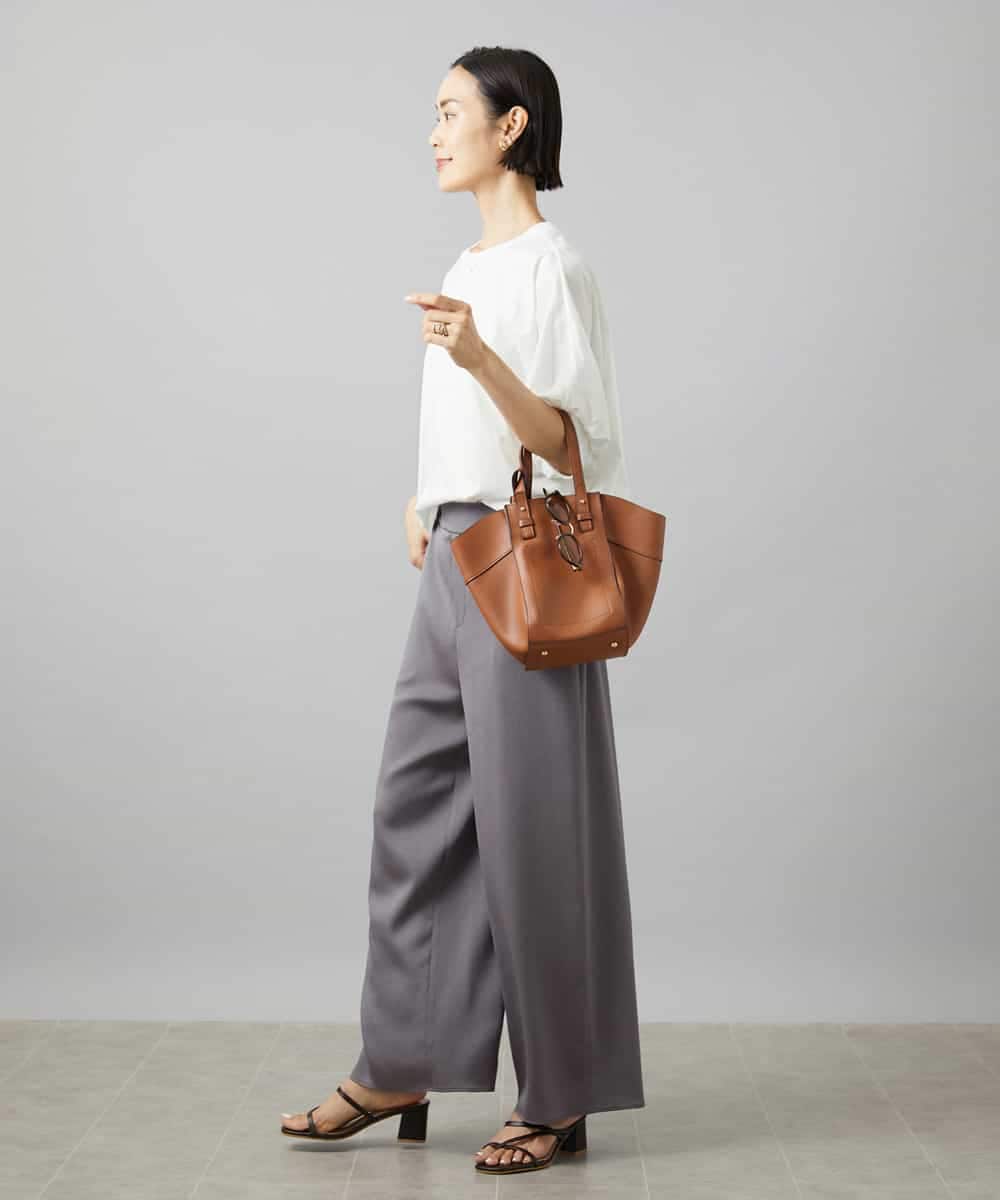 FMLHD02210 MICHEL KLEIN(ミッシェルクラン) [セットアップ対応]サテンワイドパンツ ベージュ