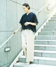 FMLHD03240 MICHEL KLEIN(ミッシェルクラン) ワンタックワイドパンツ ネイビー
