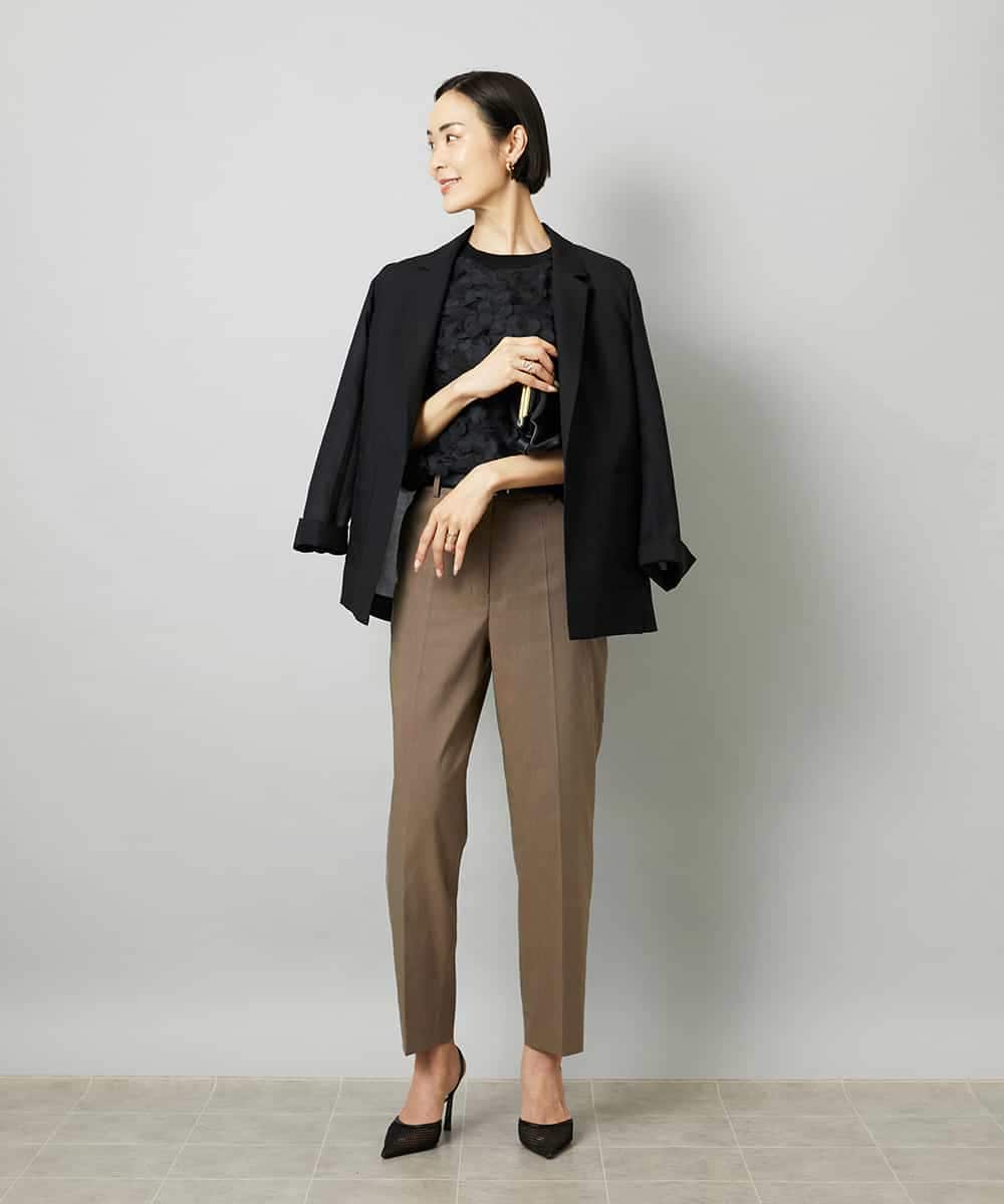 FMLHD08250 MICHEL KLEIN(ミッシェルクラン) リネンストレッチ テーパードパンツ ブラウン