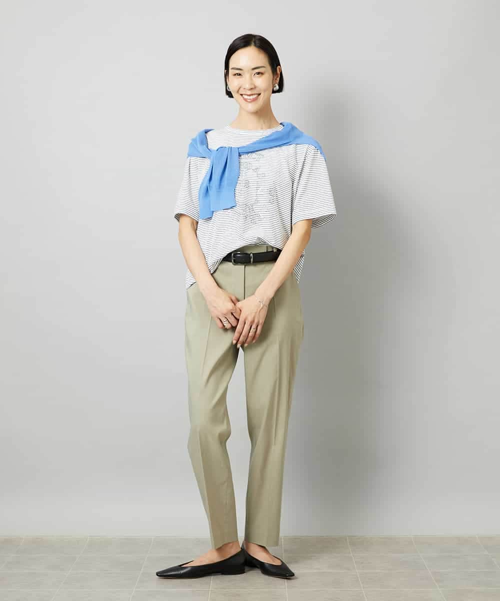 FMLHD08250 MICHEL KLEIN(ミッシェルクラン) リネンストレッチ テーパードパンツ ブラウン