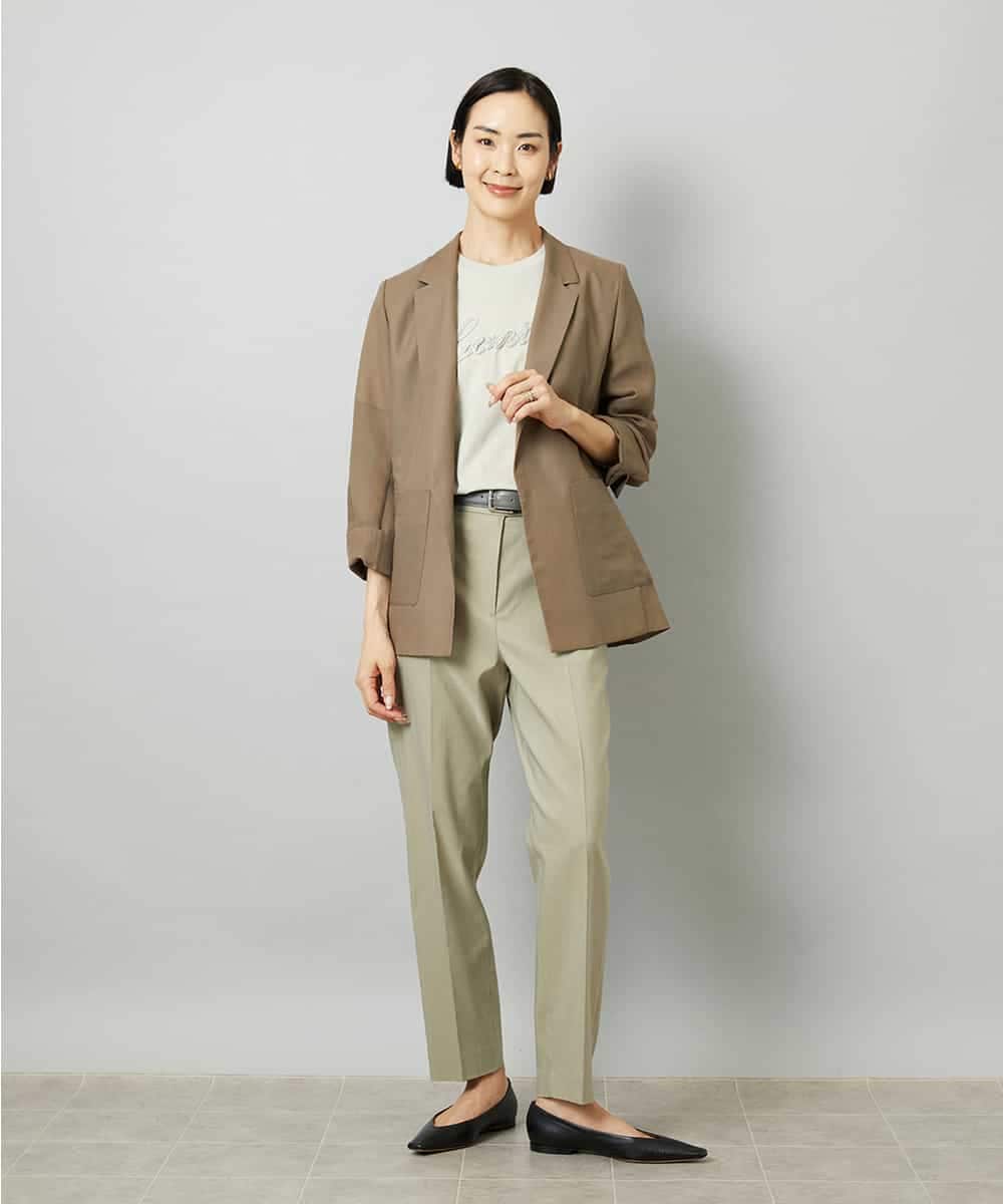 FMLHD08250 MICHEL KLEIN(ミッシェルクラン) リネンストレッチ テーパードパンツ ブラウン