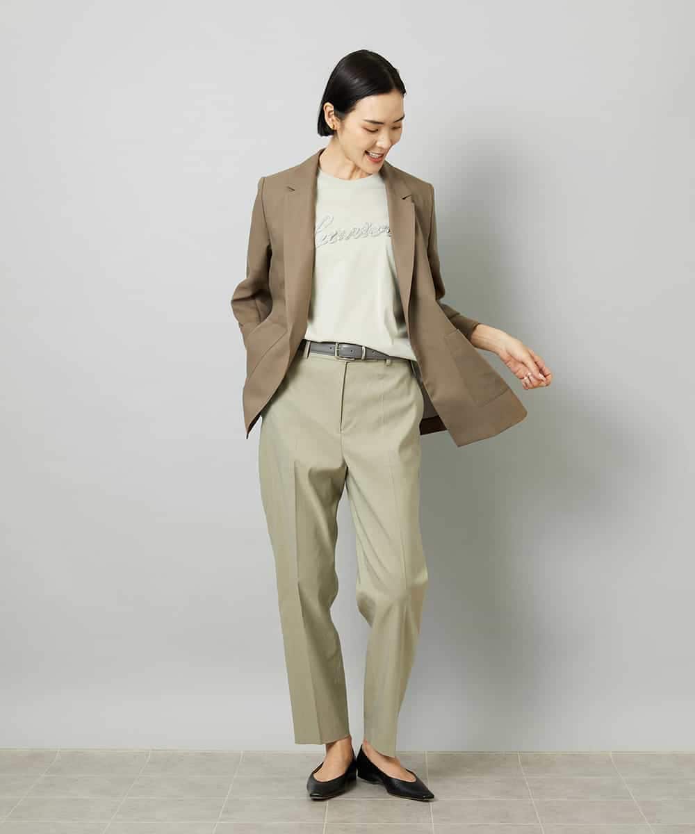 FMLHD08250 MICHEL KLEIN(ミッシェルクラン) リネンストレッチ テーパードパンツ ブラウン