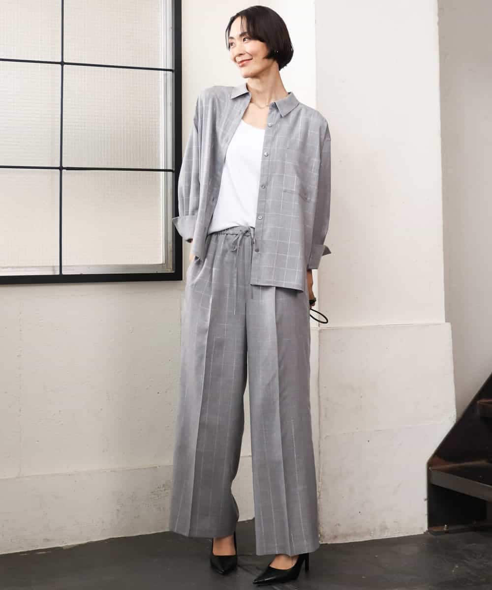 FMLJD01300 MICHEL KLEIN(ミッシェルクラン) [セットアップ対応]ラメチェックワイドパンツ ベージュ