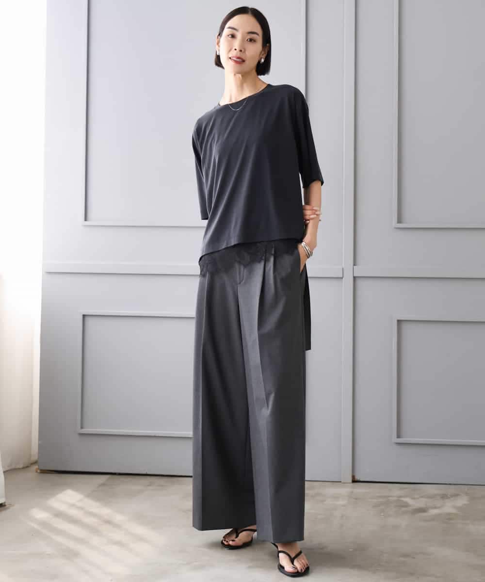 FMLJD04250 MICHEL KLEIN(ミッシェルクラン) ベルトデザインワイドパンツ ダークグレー