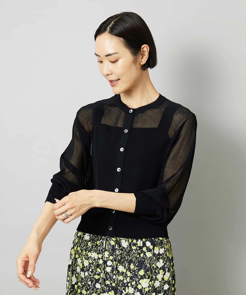 FMSHD01230 MICHEL KLEIN(ミッシェルクラン) ホールガーメント®シアークルーネックカーディガン ブラック