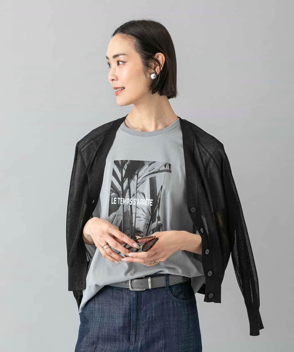 FMSHD15230 MICHEL KLEIN(ミッシェルクラン) [ドライタッチ]シアーラメVネックカーディガン ライトグレー