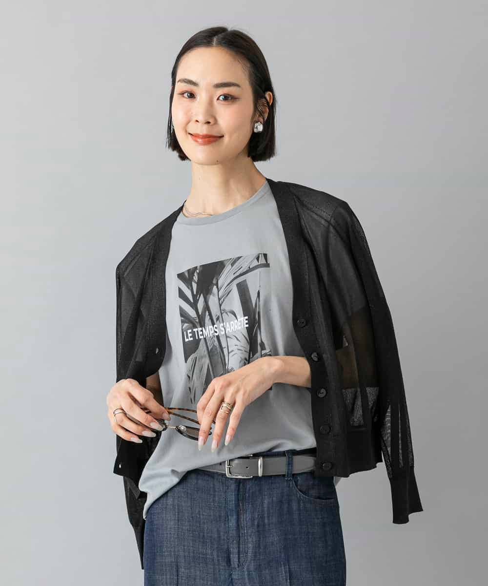 FMSHD15230 MICHEL KLEIN(ミッシェルクラン) [ドライタッチ]シアーラメVネックカーディガン ライトグレー