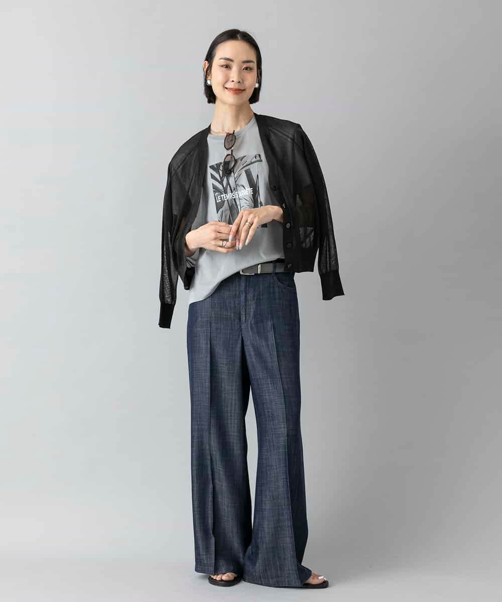 FMSHD15230 MICHEL KLEIN(ミッシェルクラン) [ドライタッチ]シアーラメVネックカーディガン ライトグレー