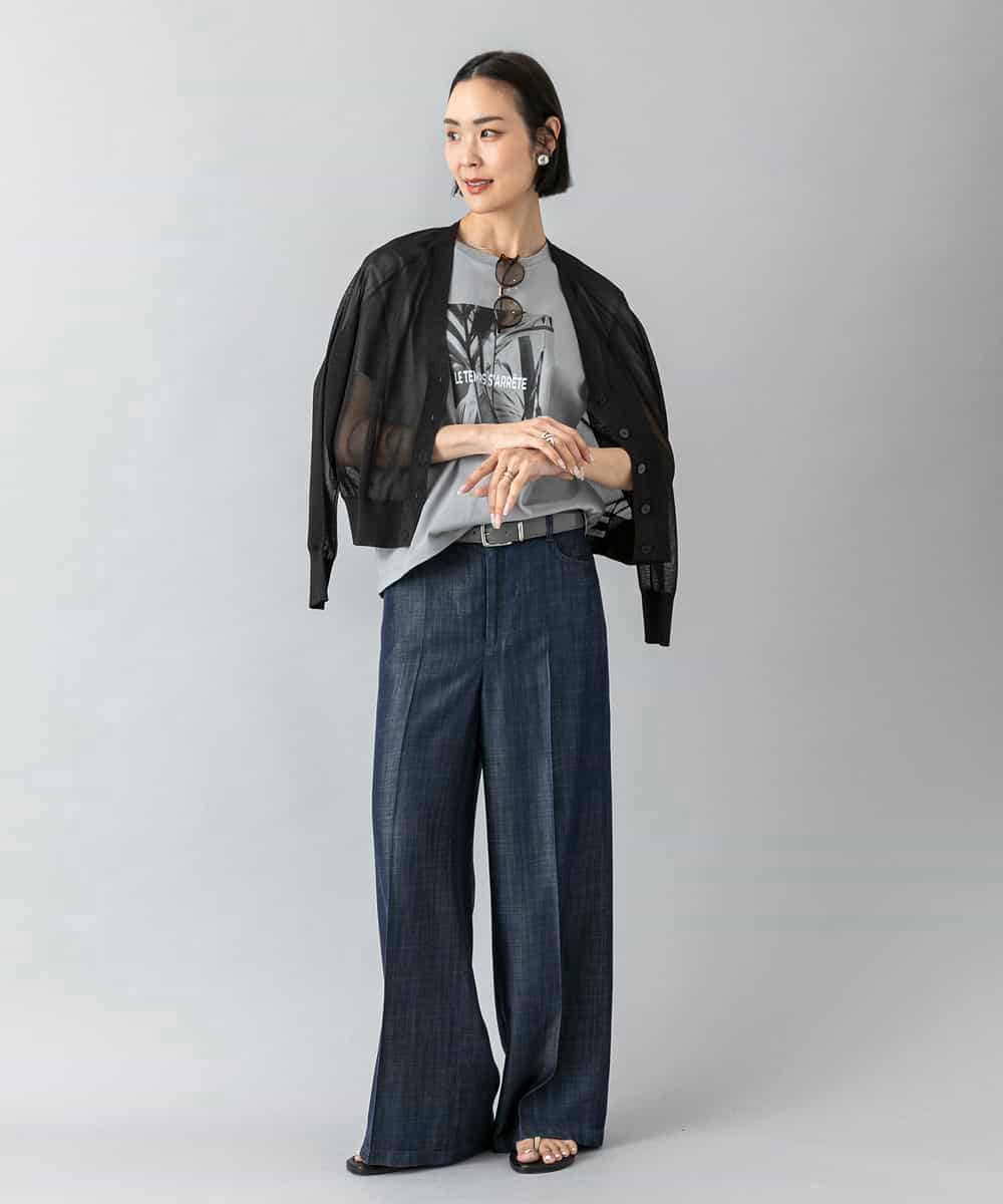 FMSHD15230 MICHEL KLEIN(ミッシェルクラン) [ドライタッチ]シアーラメVネックカーディガン ライトグレー