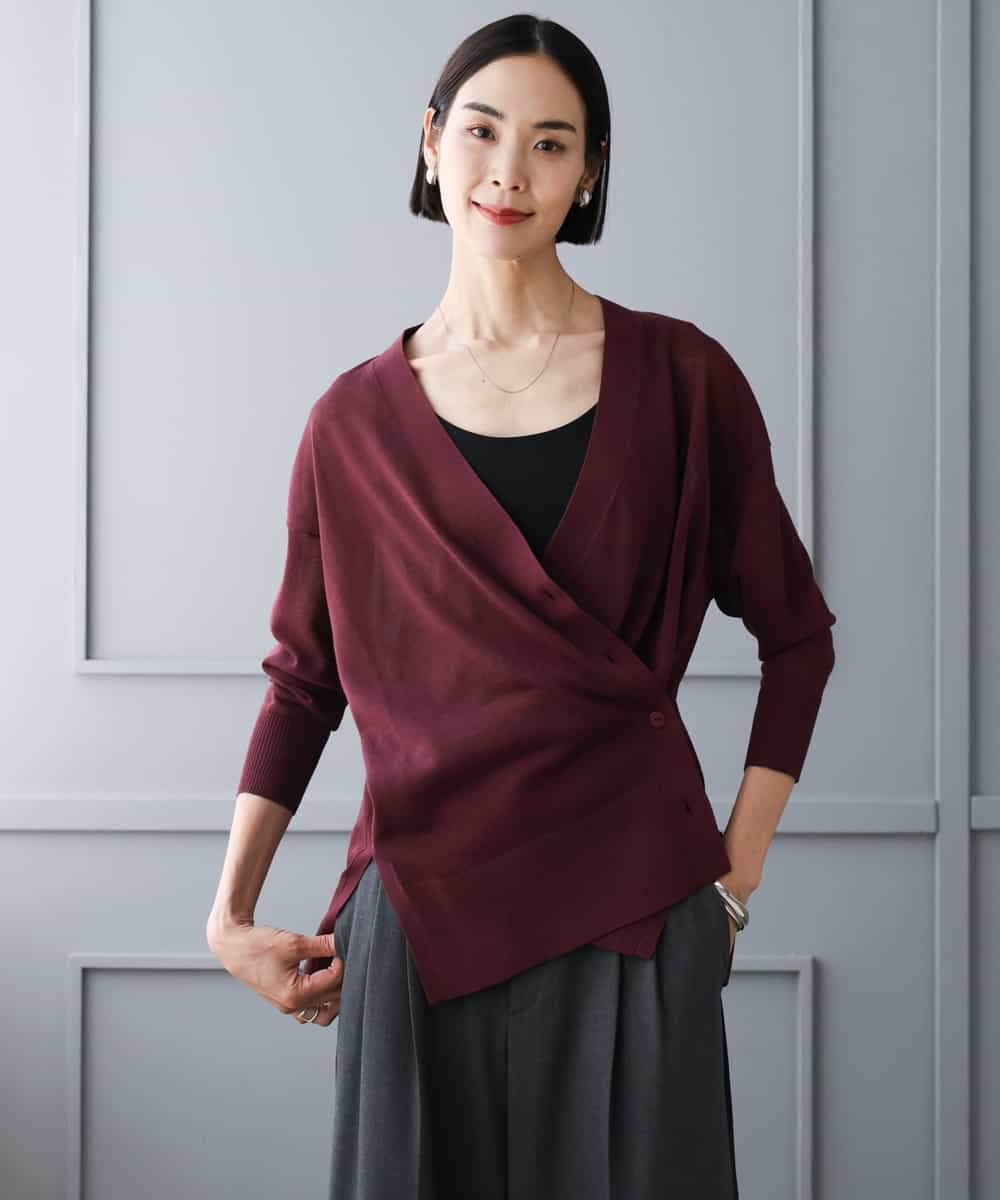 FMSJD21190 MICHEL KLEIN(ミッシェルクラン) [2WAY]シアーVネックカーディガン パープル