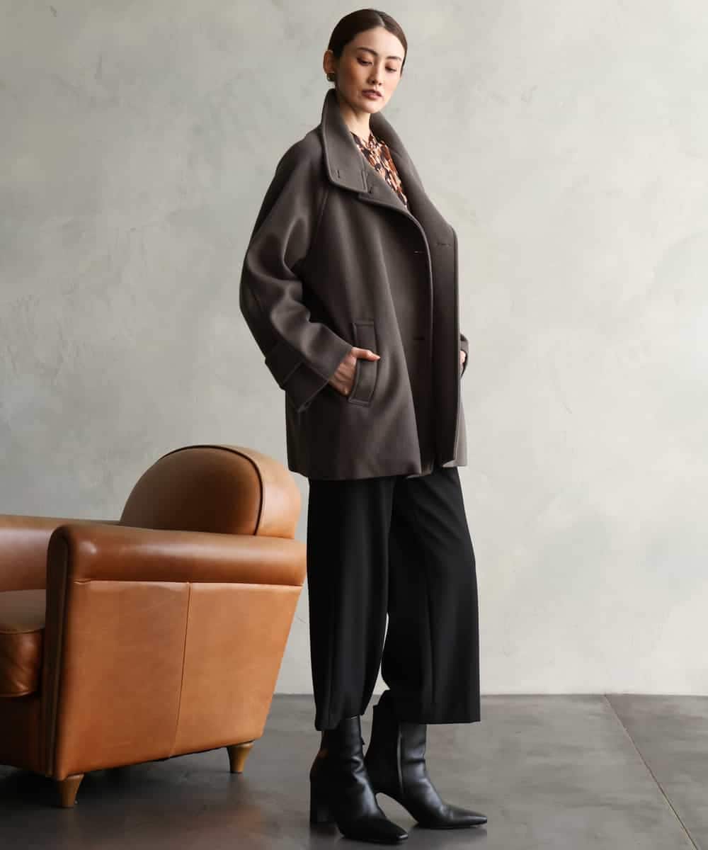 FMUAG54630 MICHEL KLEIN(ミッシェルクラン) スタンドカラーミドルコート カーキ