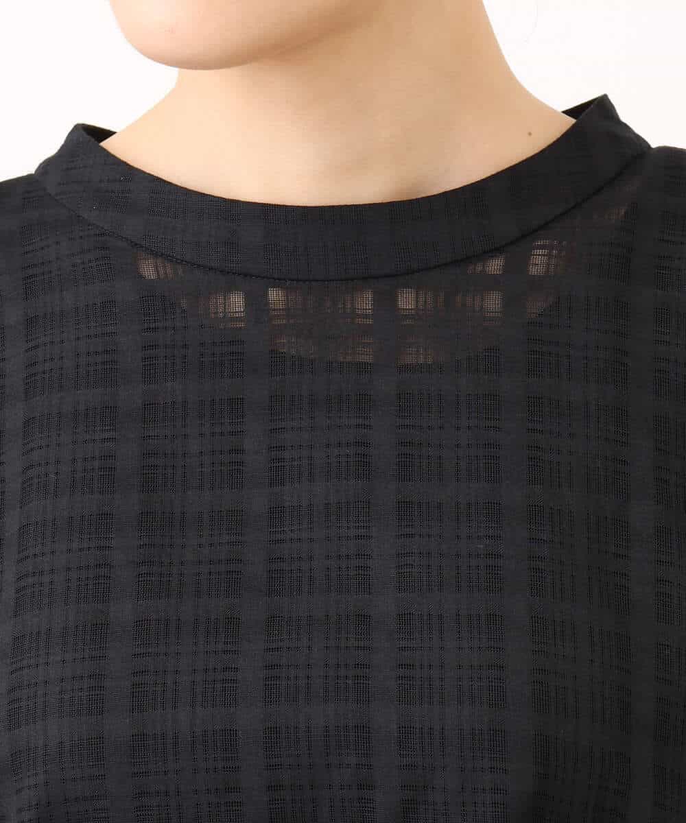 FOBJD33160 MK MICHEL KLEIN(MK ミッシェルクラン) [洗える]シアーチェックタックスリーブブラウス ブラック