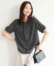 FOBJD70140 MK MICHEL KLEIN(MK ミッシェルクラン) [洗える]幾何柄ボウタイ風ブラウス ブラック