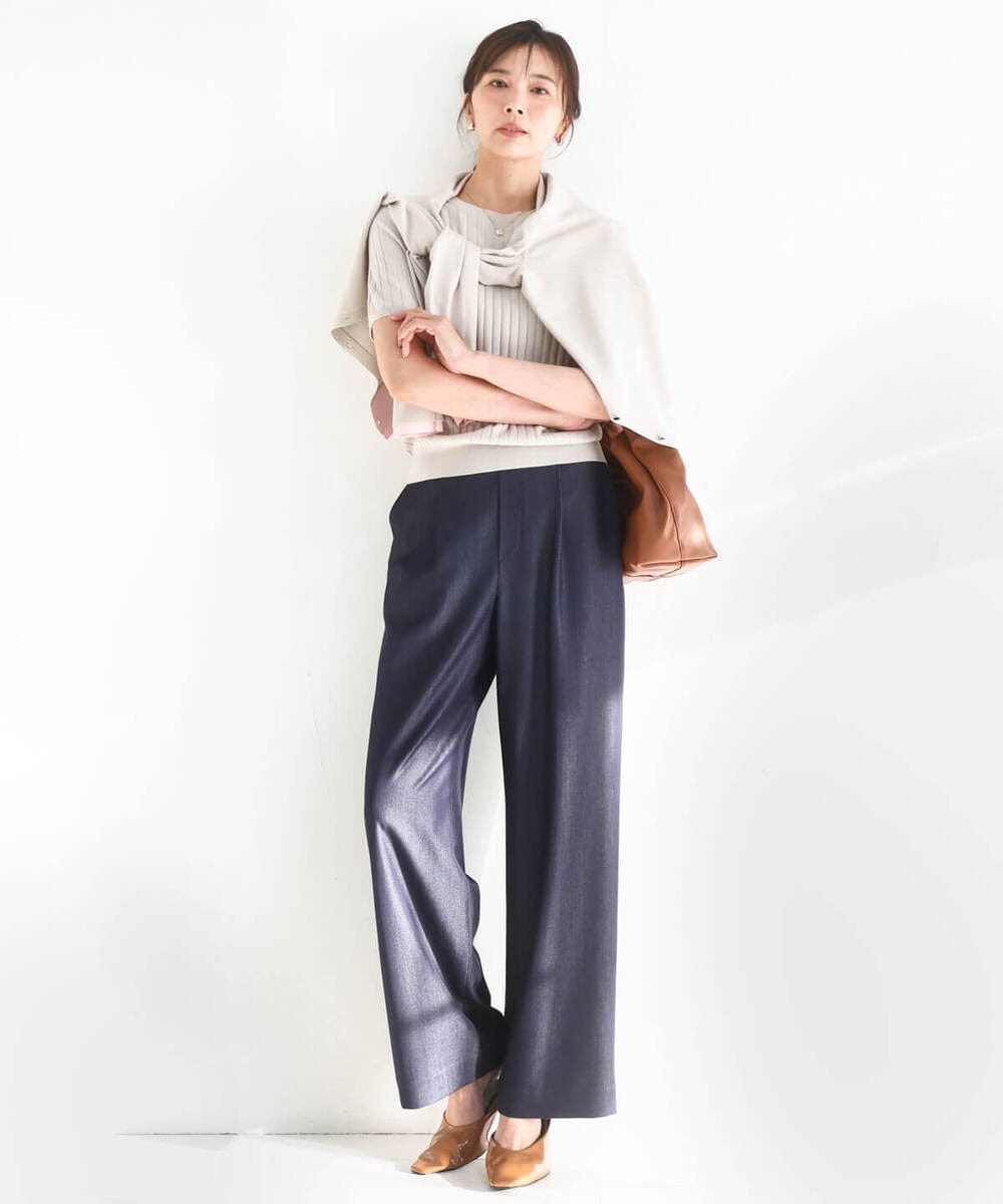 FOFFD20170 MK MICHEL KLEIN(MK ミッシェルクラン) [洗える]配色デザインカラーニットアンサンブル グレージュ