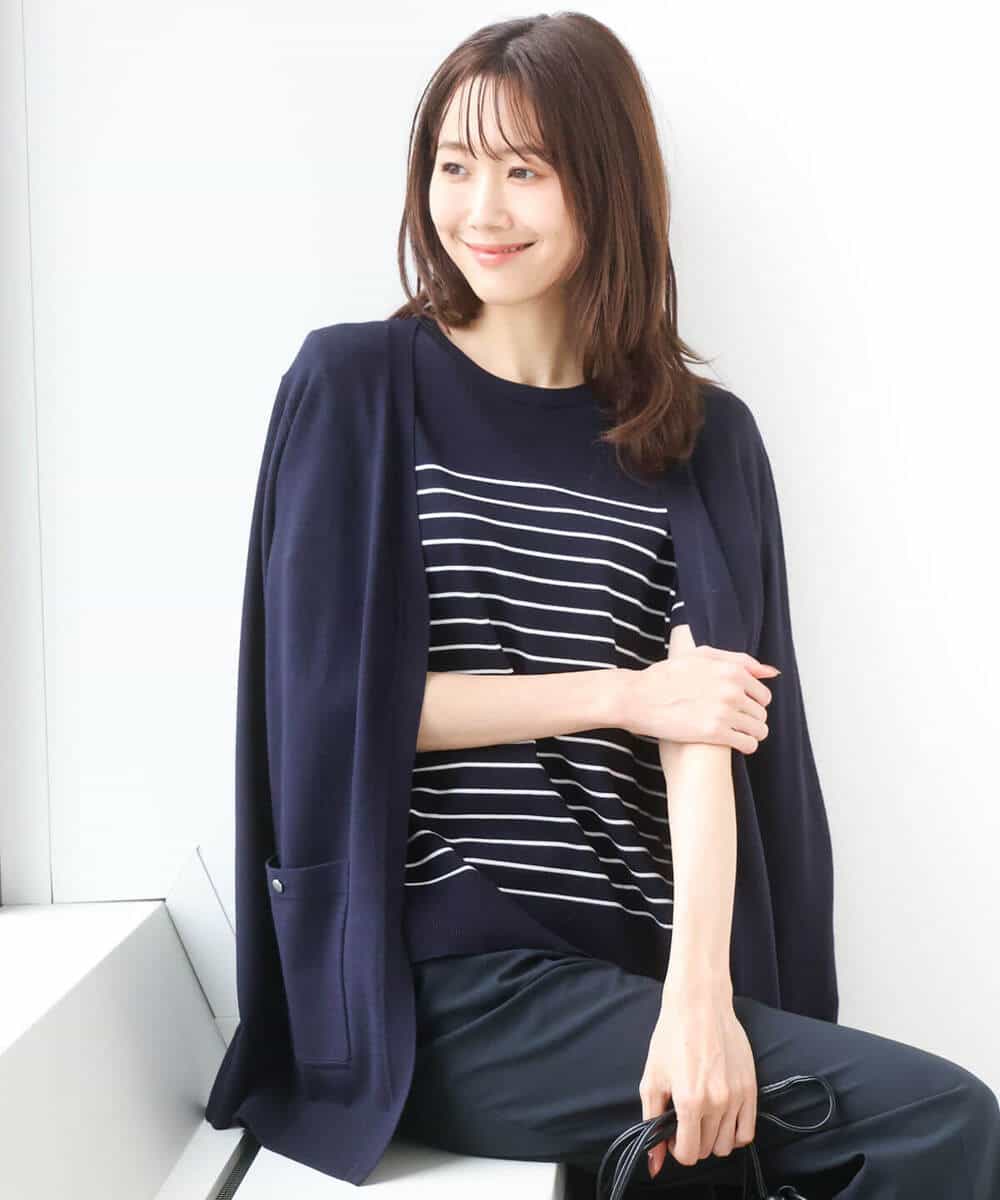 FOFGD30170 MK MICHEL KLEIN(MK ミッシェルクラン) [洗える]カラーニットアンサンブル ライトブルー