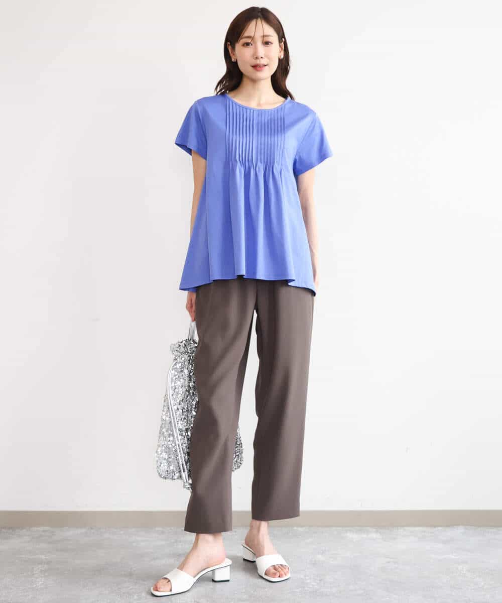 FOKGD62130 MK MICHEL KLEIN(MK ミッシェルクラン) [接触冷感/洗える]シルケット天竺Aラインカットソー ホワイト