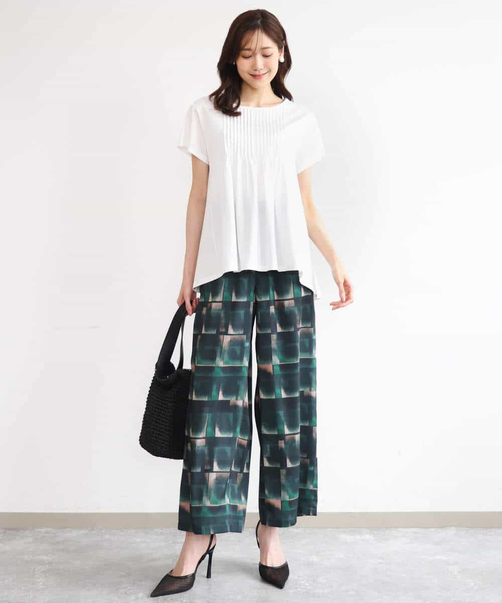 FOKGD62130 MK MICHEL KLEIN(MK ミッシェルクラン) [接触冷感/洗える]シルケット天竺Aラインカットソー ホワイト