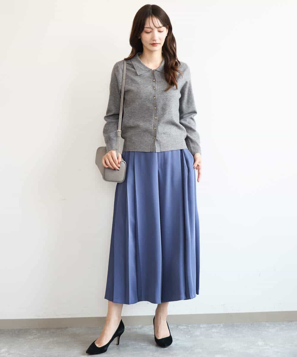 FOLAG54180 MK MICHEL KLEIN(MK ミッシェルクラン) [撥水/洗える]サイドプリーツツイルワイドパンツ ネイビー
