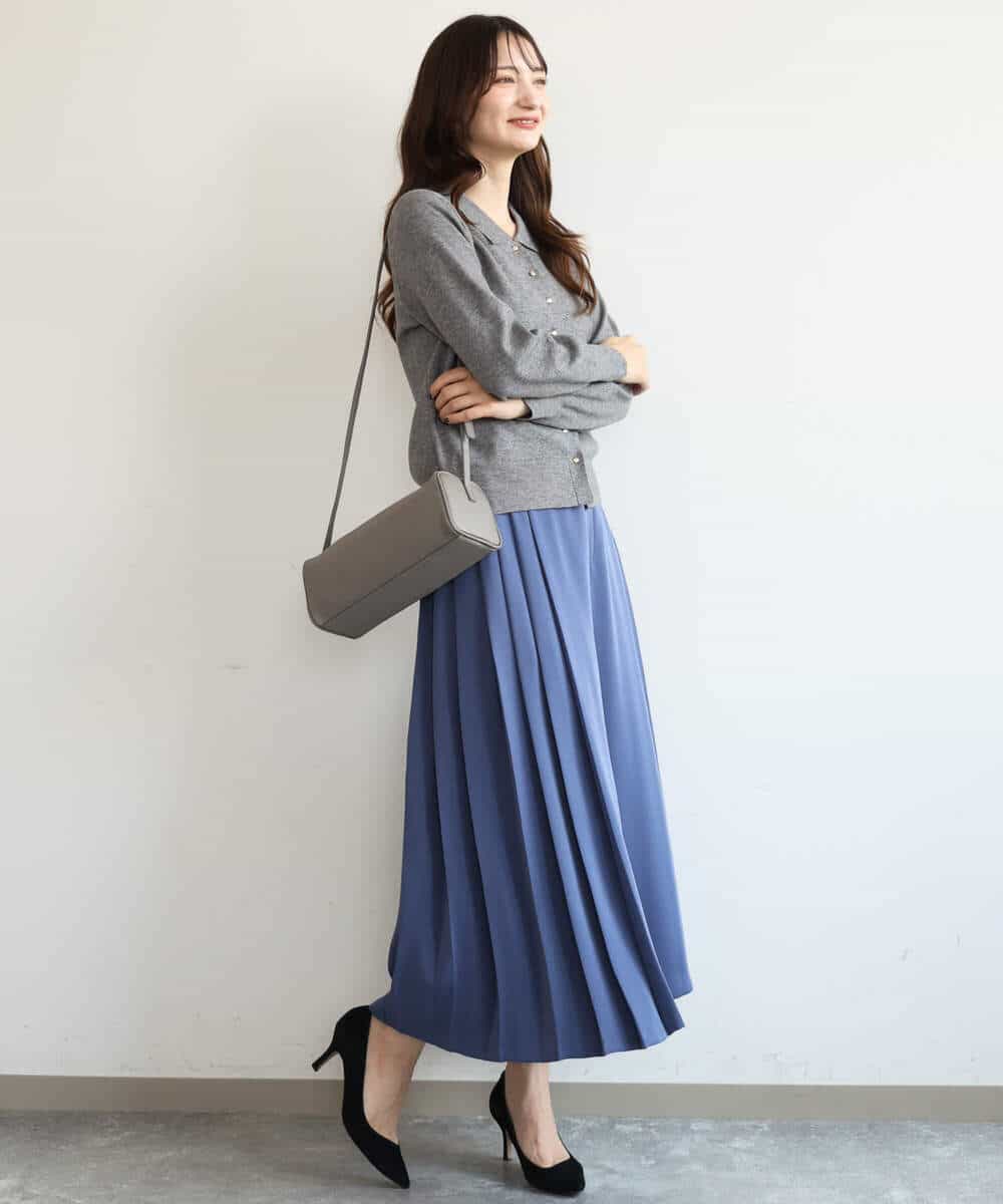 FOLAG54180 MK MICHEL KLEIN(MK ミッシェルクラン) [撥水/洗える]サイドプリーツツイルワイドパンツ ネイビー